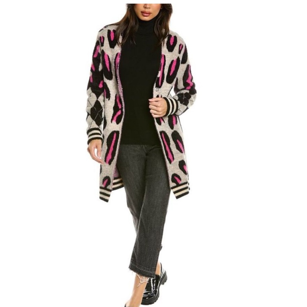 VILAGALLO FUZZY Leopard Print Cardigan Pink Accents NEW SWEATER ANTHROPOLOGY 500
